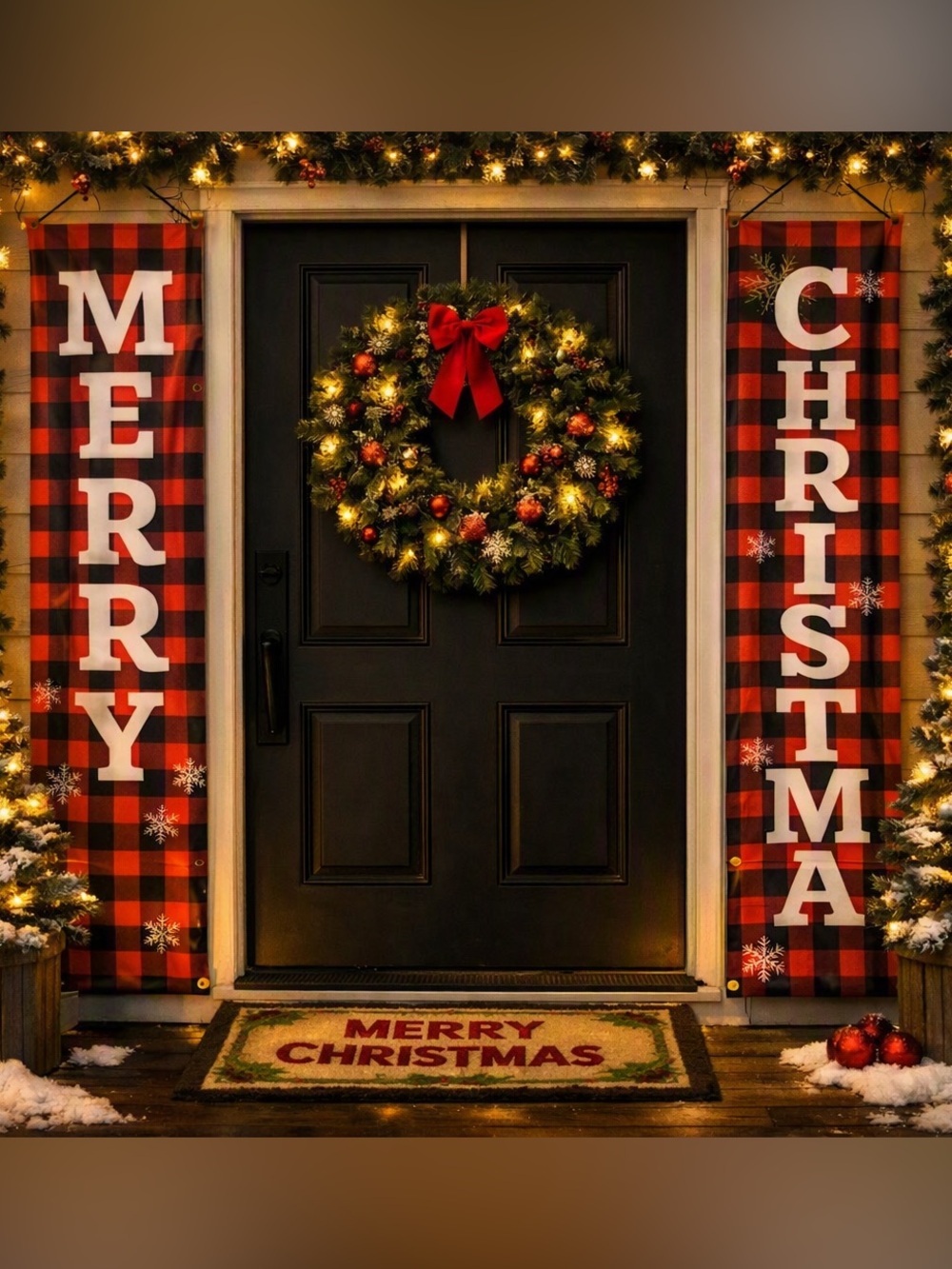 Merry Christmas Home Accent banners NEW Buffalo plaid for front door decor